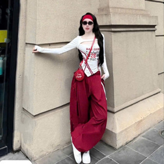 Set đồ nữ tiểu thư sang chảnh thể tháo cá tính áo kiểu dài tay BAD GIRL phối quần gió ống rộng thiết kế dạo phố du lịch
