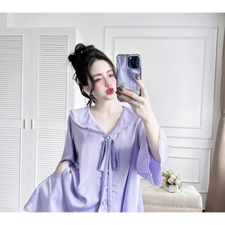 Đồ bộ tiêu thư bigsize 50-100kg đồ ngủ lụa mặc nhà mềm mát chất latin cổ tròn  from babydol rộng rãi