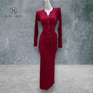 S276 - Set Áo Tay Dài Rút Eo 2 Bên Gài Nút + Chân Váy Đuôi Cá - Ngọc Lucie