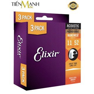   Chính Hãng  Sets 3 Bộ Dây Đàn Guitar Acoustic Phosphor Bronze Elixir 16544 - Pack Cỡ 11-52 
