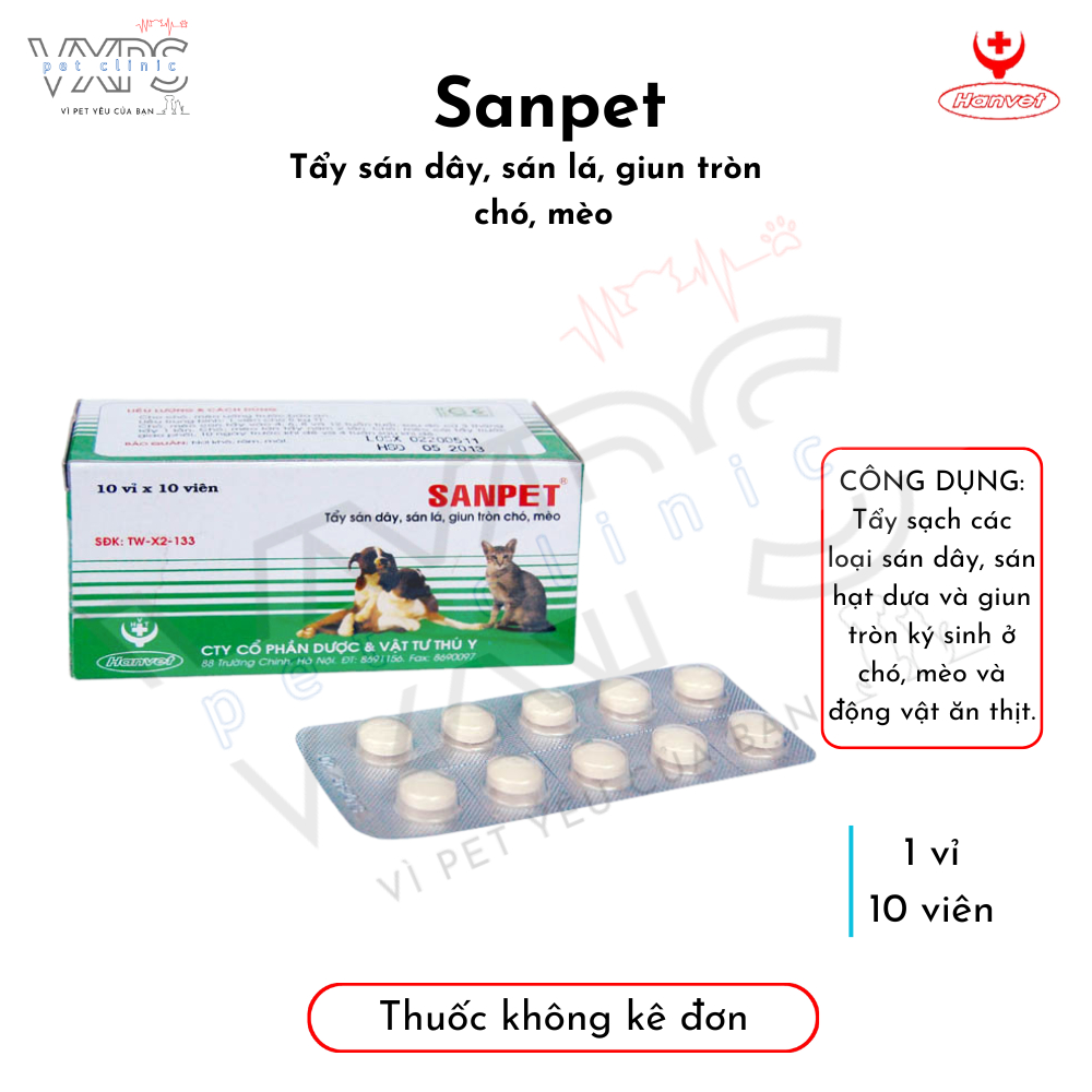 Sanpet - Thuốc tẩy giun sán dành cho chó và mèo (vỉ 10 viên)