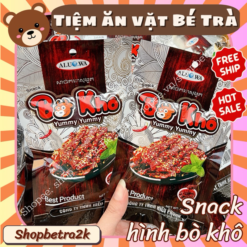 (Combo 10 gói) Snack hình bò khô, ăn vặt cay aluowa