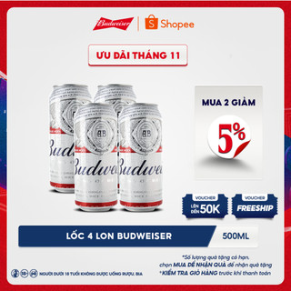Lốc 4 lon bia Budweiser (500ml/lon)