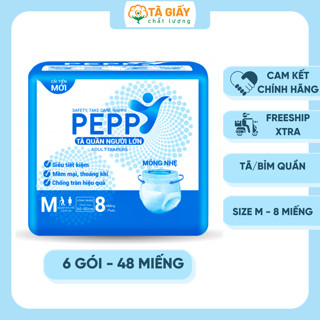 Combo 6 gói Tã/Bỉm Quần Người Già Peppy Siêu Mỏng, Thấm hút tốt,chống tràn Kháng Khuẩn Size M8 Miếng