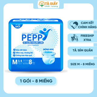 Tã/Bỉm Quần Người Già Peppy Siêu Mỏng, Chống tràn, Kháng Khuẩn Size M8 Miếng