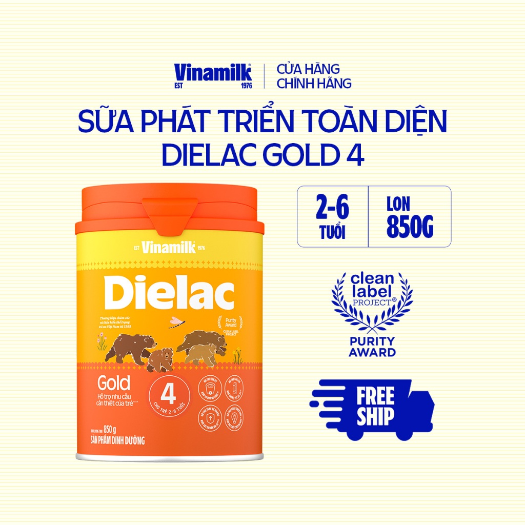 Sữa bột Vinamilk Dielac Gold 4 - Hộp thiếc 850g (cho trẻ từ 2- 6 tuổi)