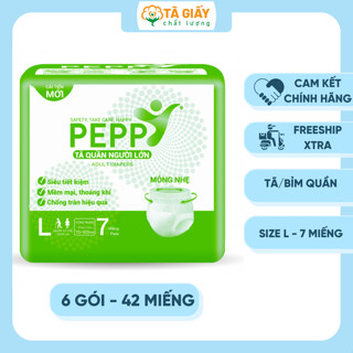 Combo 6 Gói Tã/Bỉm Quần Người Già Peppy Siêu Mỏng, Chống tràn Già Kháng Khuẩn Size L7 Miếng