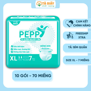 [Bán chạy] Combo 10 gói Tã/Bỉm Quần Người Già Peppy Siêu Thấm, Chống tràn, Kháng Khuẩn Size XL7 Miếng
