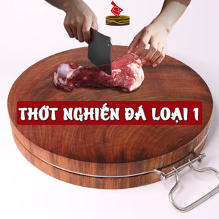 Thớt gỗ ngiến xịn, nghiến đá Tây Bắc loại 1 cao cấp có đai Inox, thớt chặt xương kháng khuẩn
