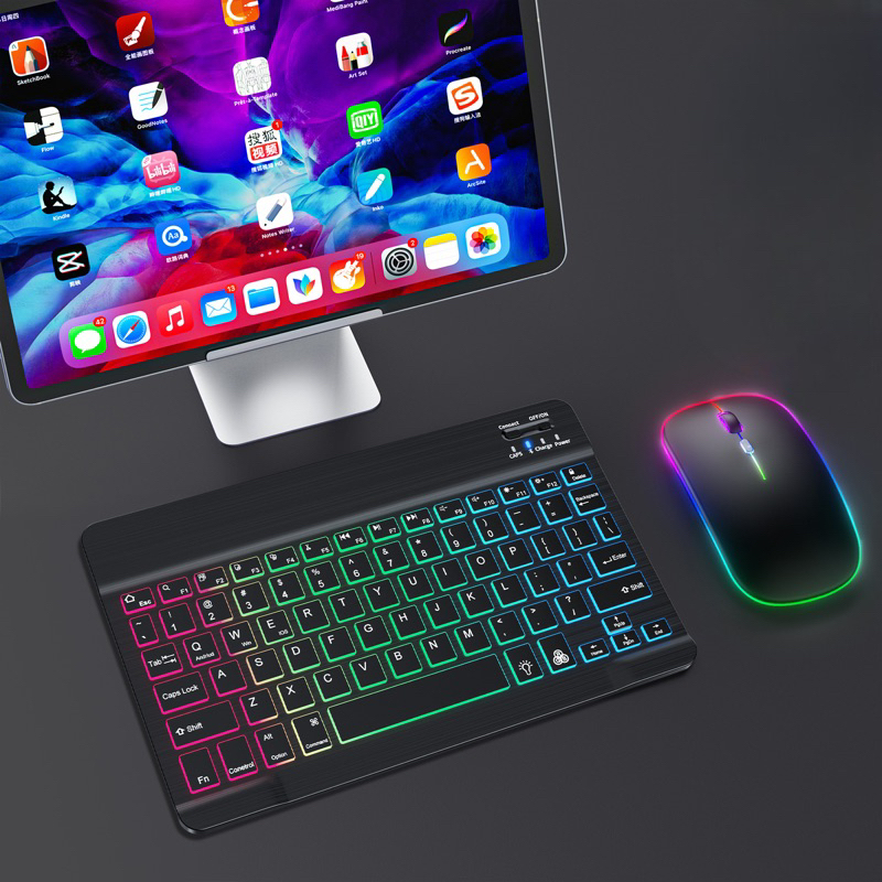bàn phím led  + mouse bluetooth combo bàn phím + chuột bluetooth kết nối địa thoại, ipad, máy tính b