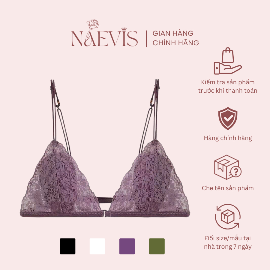 Áo Ngực Ren Cài Trước April, Áo Ngực Ren Không Gọng Thiết Kế Cài Trước April Naevis Lingerie