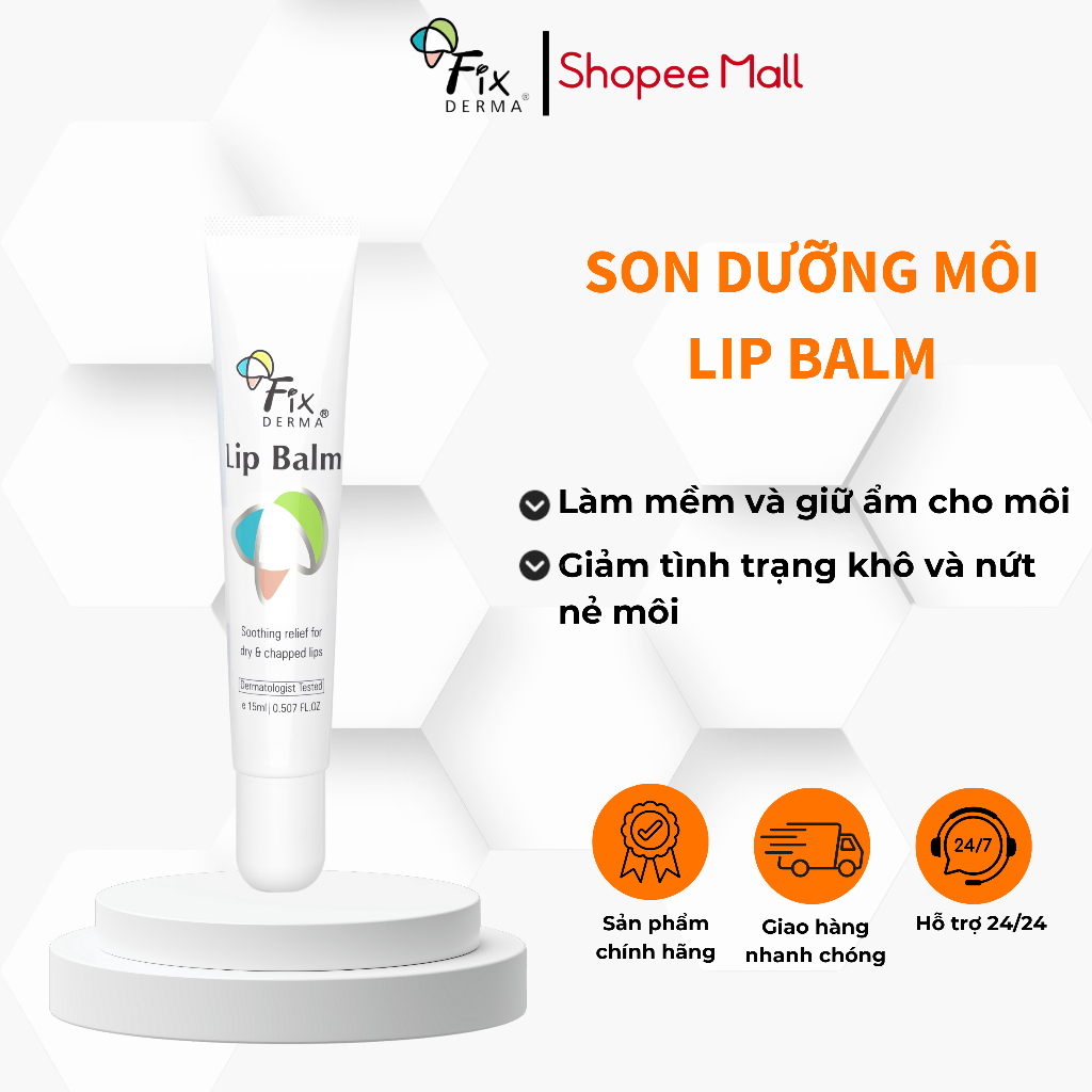 Son Dưỡng Môi FIXDERMA Lip Balm Giúp Mềm Mịn, Ngăn Ngừa Nứt Nẻ Khô Môi, Không Màu 15ml