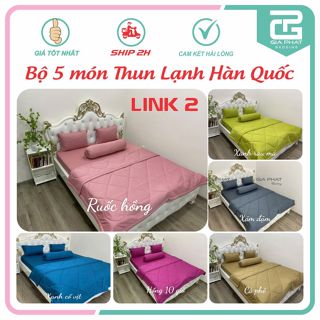 Bộ chăn ga gối Thun Lạnh Hàn Quốc 1 màu 5 món ( 1 mền chần bông +1 ga + 2 gối nằm + 1 gối ôm)