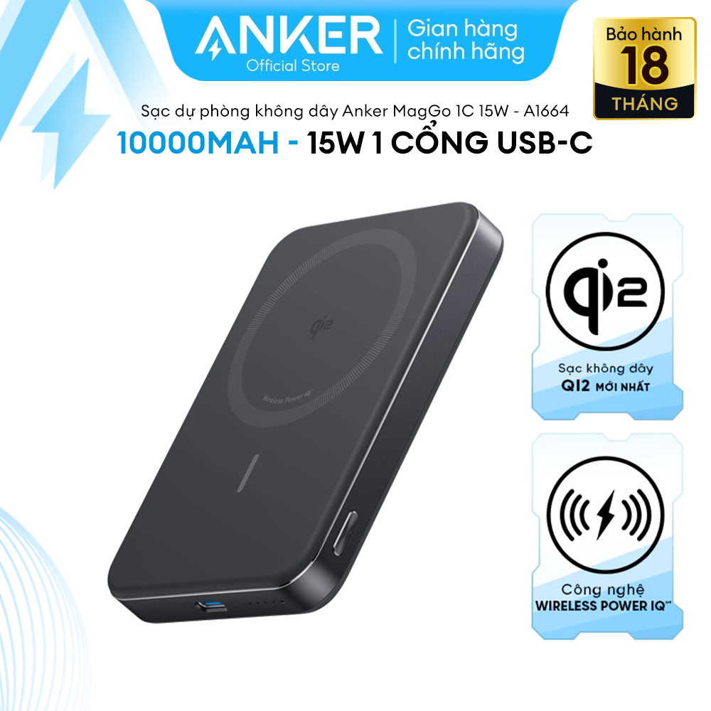 Pin Sạc Dự Phòng Không Dây Anker MagGo 10.000 mAh, Anker MagGo Power Bank (10K, Magnetic Wireless) -