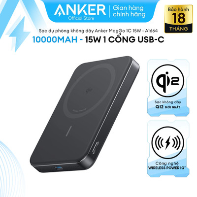 Pin Sạc Dự Phòng Không Dây Anker MagGo 10.000 mAh, Anker MagGo Power Bank (10K, Magnetic Wireless) - A1664