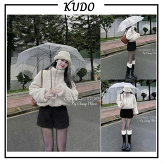 Áo khoác lông nữ dáng croptop trơn, áo khoác croptop cổ cao dài tay phong cách sang chảnh KUDOSHOP