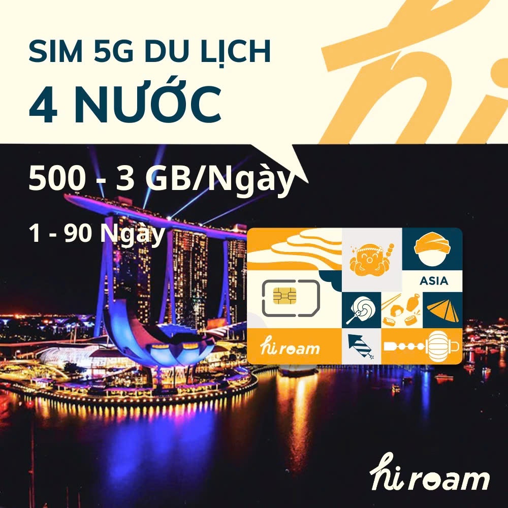 SIM DU LỊCH 4 NƯỚC (Malaysia, Indonesia, Thái Lan, Singapore) - gói cố định theo ngày  - Tặng que ch