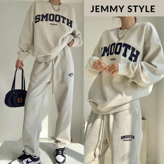  Bộ nỉ nữ mùa đông set bộ nữ áo sweater Smooth phối quần ống suông cạp chun màu xám Jemmy Style HCOM3207 