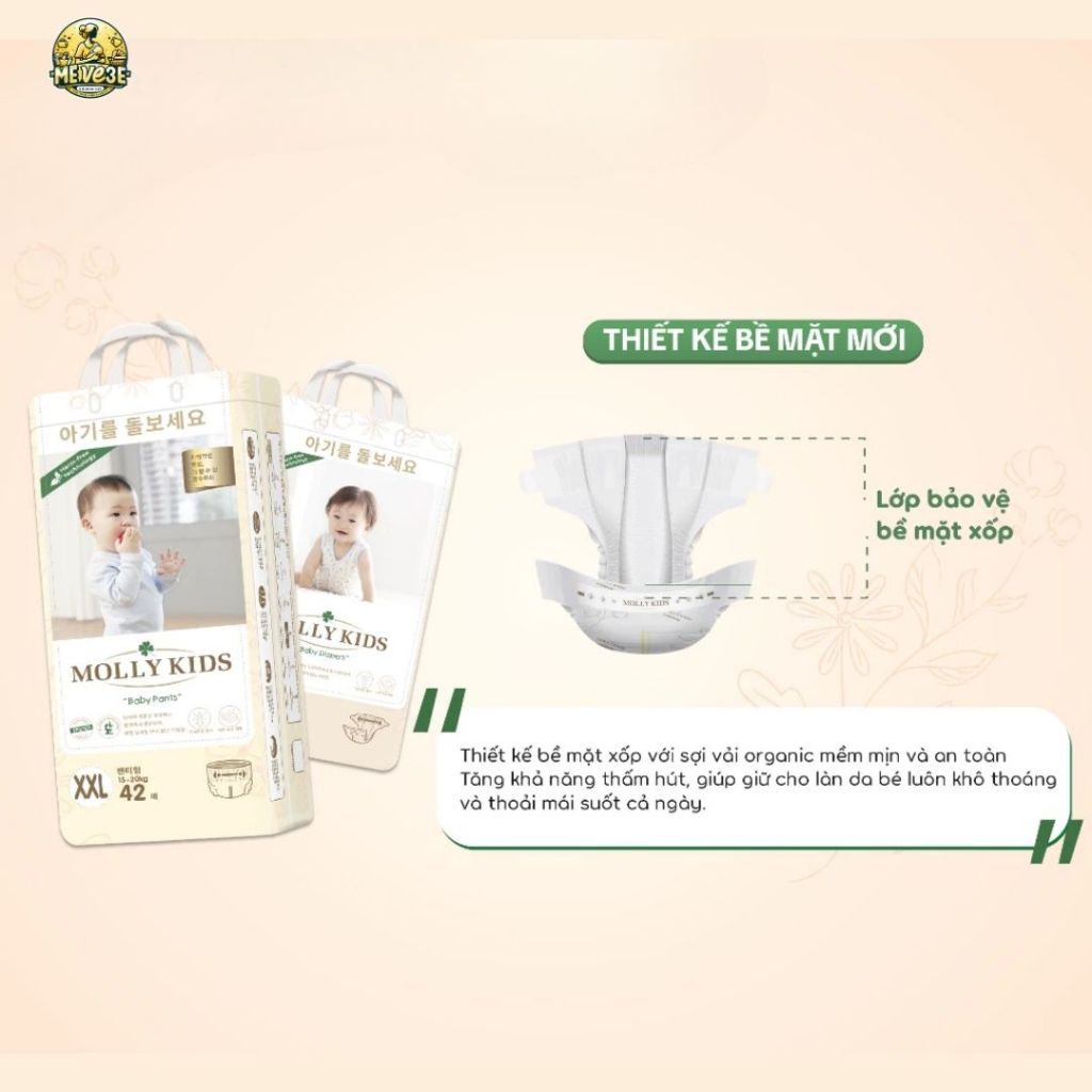 [TẶNG QUÀ] Tã/bỉm quần dán Molly kids Hàn Quốc NB66/S62/M56//M52/L48/XL44/XXL42/3XL40/4XL38