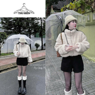 Áo khoác lông cổ cao dáng croptop trơn, áo lông form rộng dáng ngắn mặc mùa đông siêu ấm xuongmaythuhien