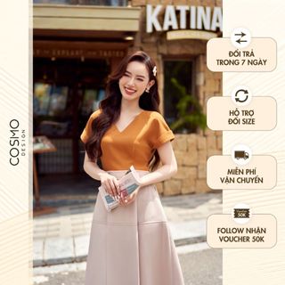 Váy đầm nữ thiết kế dáng xòe cam phối chân kem chần chỉ sang trong quý phái 12603