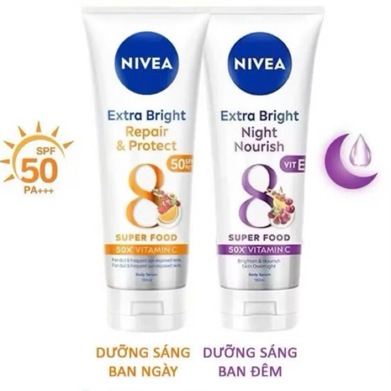TINH CHẤT SERUM DƯỠNG THỂ DƯỠNG TRẮNG BAN ĐÊM NIVEA EXTRA WHITE NIGHT NOURISH 200ML