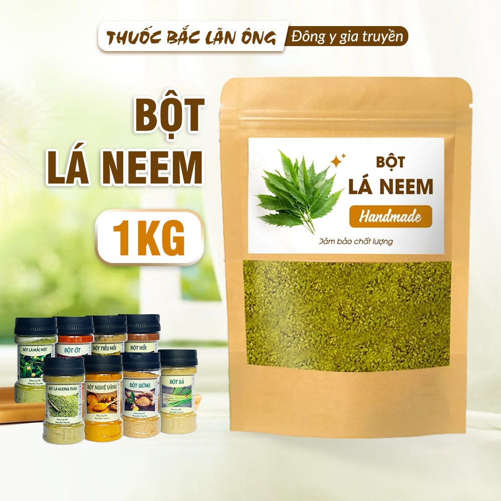 Bột lá neem Ẩn Độ 1kg, bột lá vông nem, nguyên chất, thơm mịn, dùng đắp mặt dưỡng da - Lãn Ông
