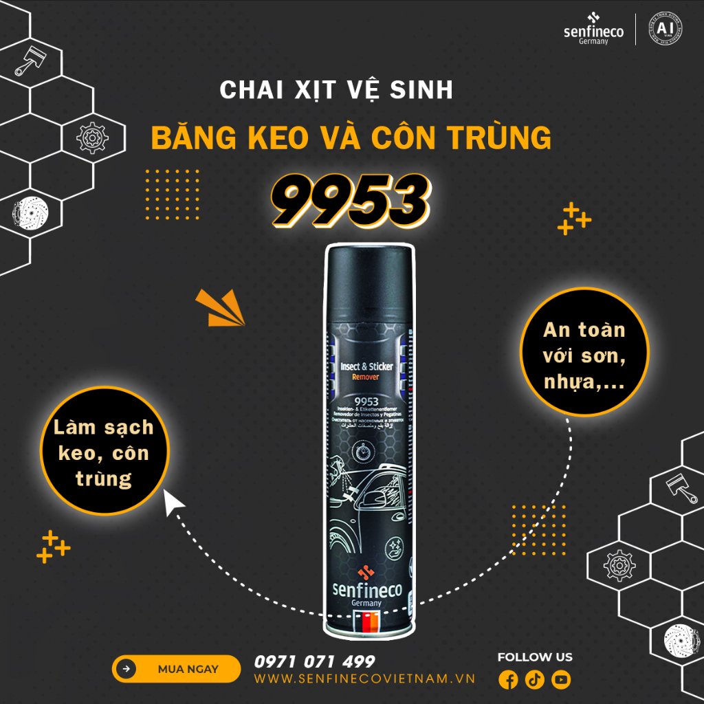 Senfineco 9953 Chai vệ sinh băng keo dán nhãn nhựa cây côn trùng, Dung tích 400ml