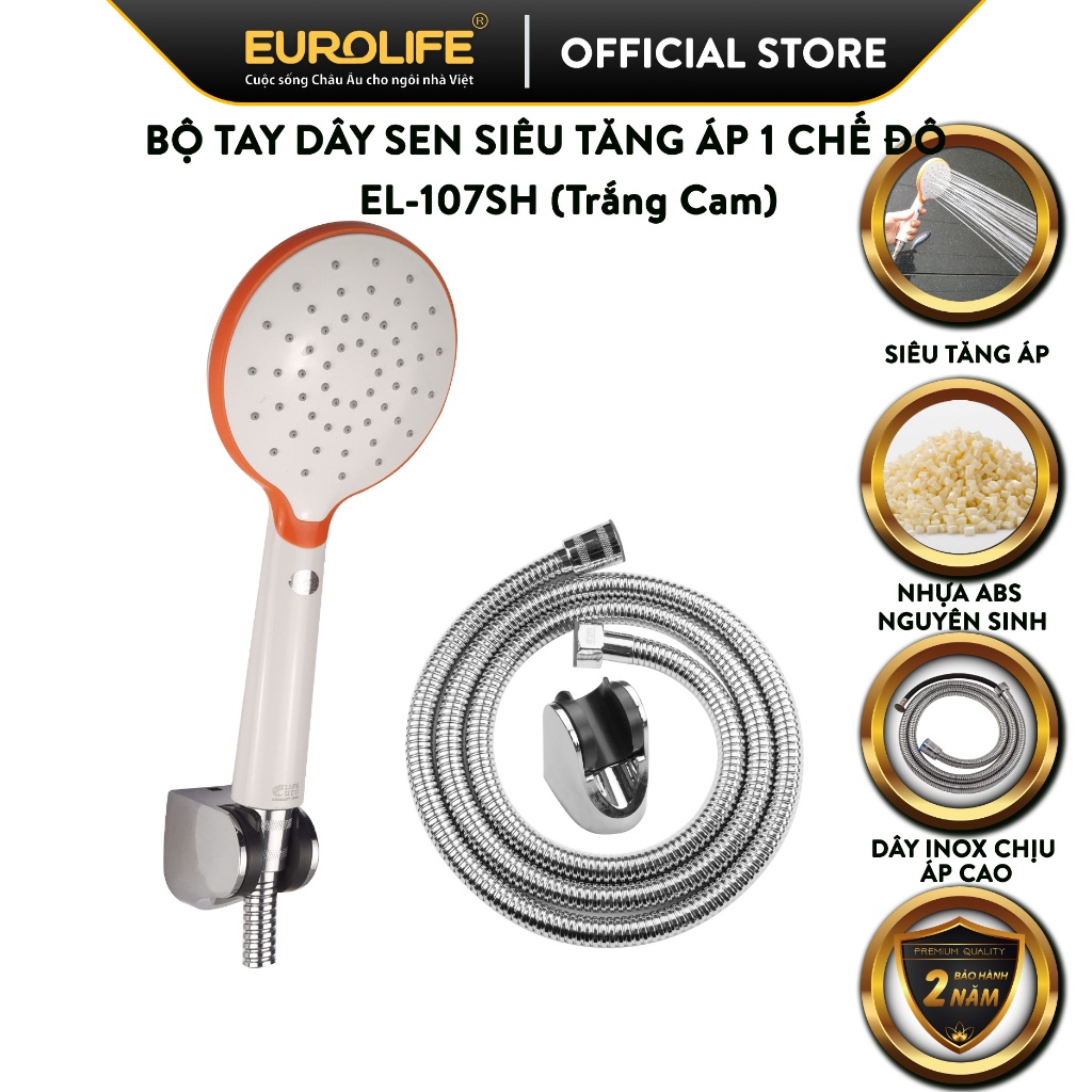 Bộ tay dây sen 1 chế độ EUROLIFE EL-107SH (Trắng - Cam)