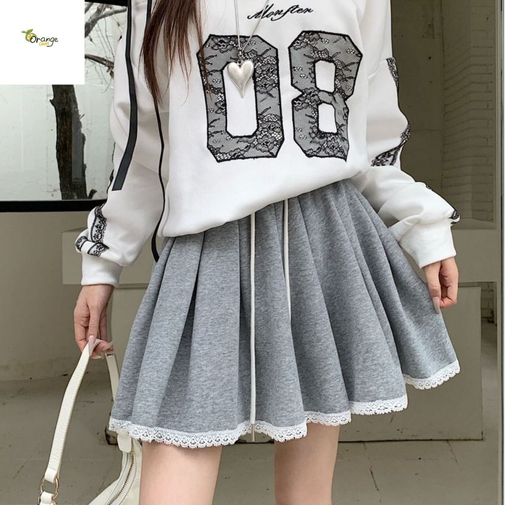 Chân Váy Nữ (Kèm Quần) 2 Lớp, Chân Váy Xếp Ly Xoè Dày Dặn Phối Viền Ren Chất Thun Mịn Mát Hàng Qccc Trẻ Trung Orangeclos