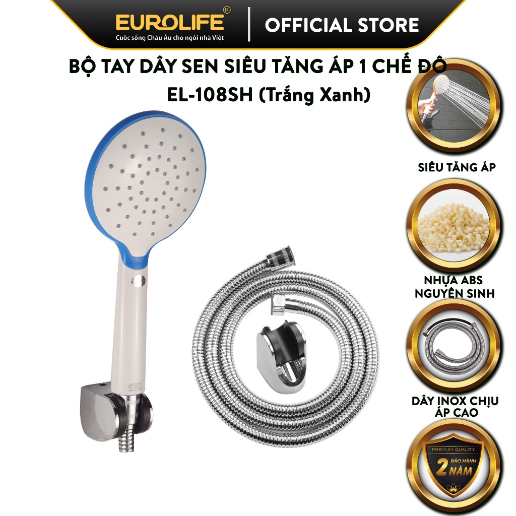 Bộ tay dây sen 1 chế độ EUROLIFE EL-108SH (Trắng - Xanh)