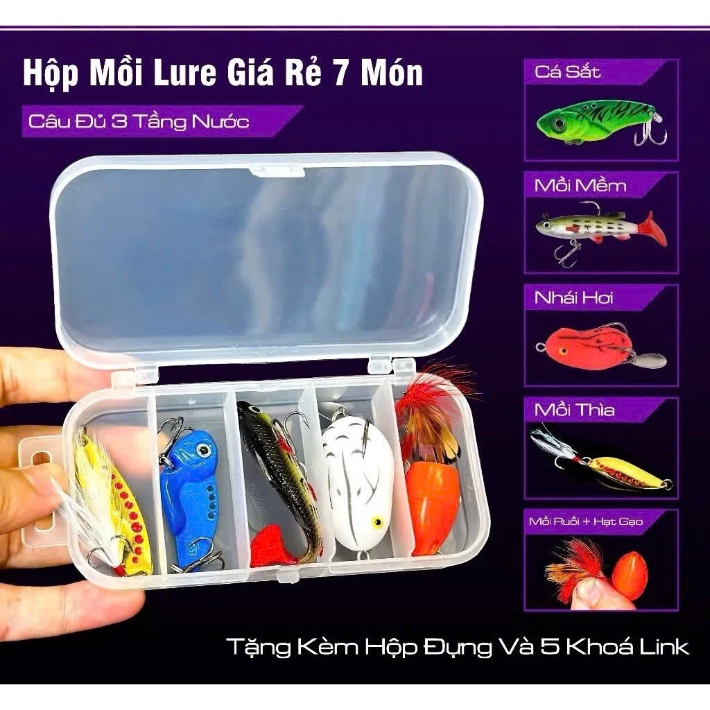  Hộp Mồi Lure Bộ Mồi Câu Lure Tổng Hợp Đủ Mọi Địa Hình Mồi Nhái Hơi Cá Sắt Cá Thìa Hạt Gạo Giá Rẻ Kèm Hộp 