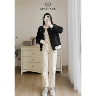 MYAN DESIGN Quần Baggy Jeans Trơn Cạp Cao Ống Đứng Nhiều Màu Q052403