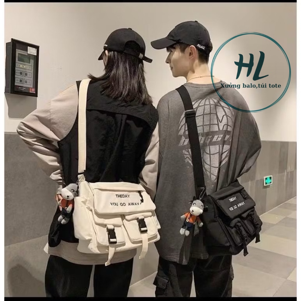 Túi đeo chéo Chất liệu vải bố, chống thấm nước. Giá học sinh, sinh viên. Nhiều ngăn unisex