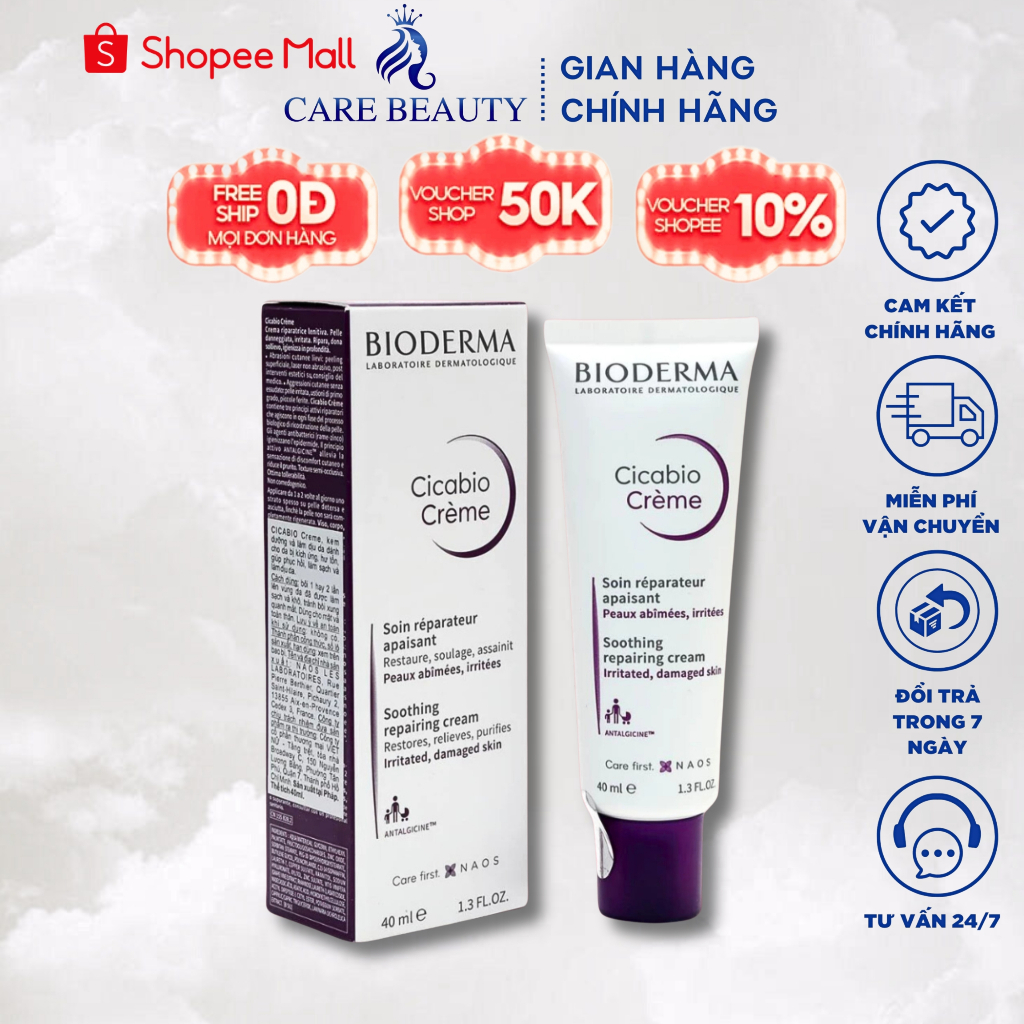 Kem Dưỡng Ẩm Phục Hồi Da Tổn Thương Bioderma Cicabio Crème 40ml của Pháp chính hãng