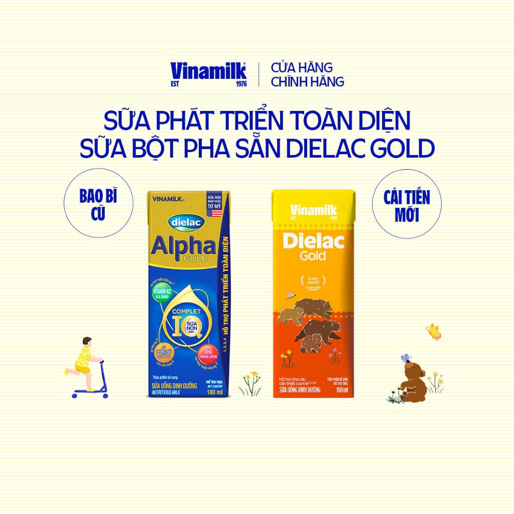 Sữa bột pha sẵn Vinamilk Dielac Alpha Gold - Thùng 48 hộp 180ml