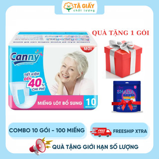 [TẶNG 1 GÓI BVS QUẦN SHANA 2M] COMBO 10 gói - 100 Miếng lót bổ sung Canny dùng kèm tã quần người lớn, siêu tiện lợi,