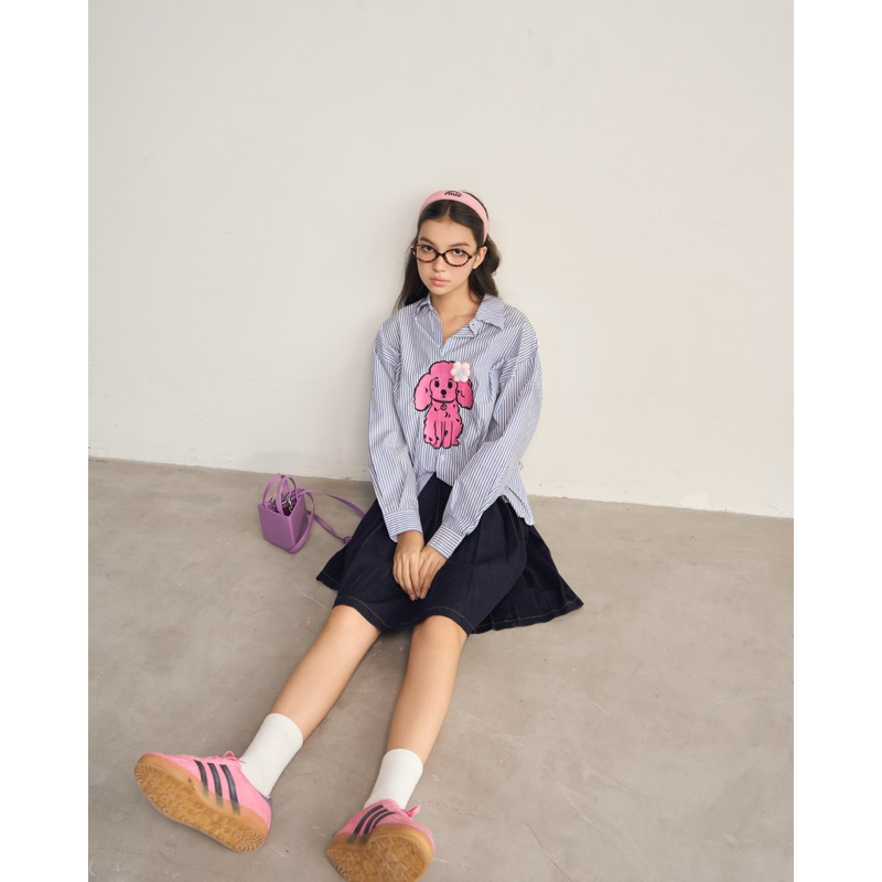 Áo Sơ Mi Sọc Tay Dài Dễ Thương Thêu Hình Poodle - Monstier Maisie Blushing Poodle Shirt 🎀🌠🐶