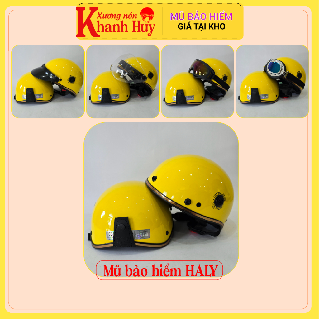 Nón bảo hiểm nữa đầu màu vàng kèm kính các loại