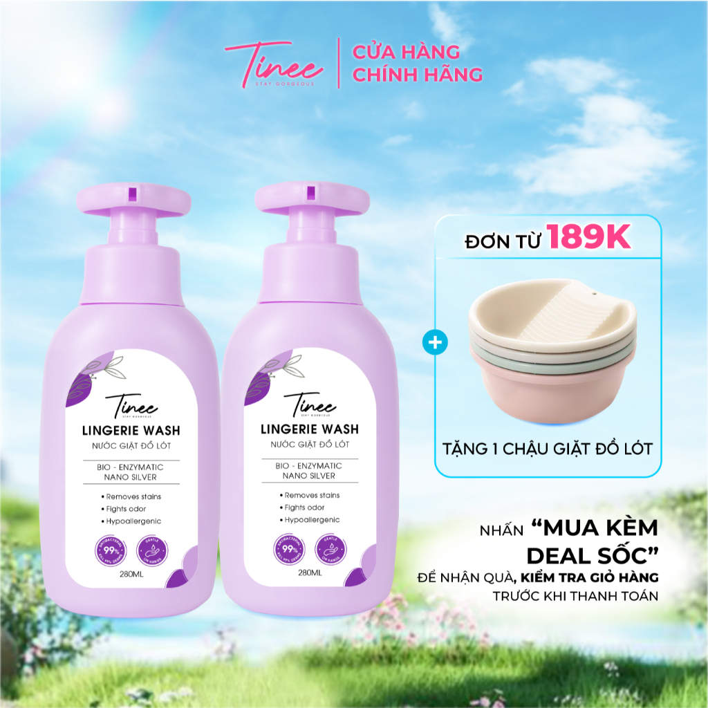 Hương nước hoa - Combo 2 Nước giặt đồ lót Sinh Học Tinee - Nano bạc 280ml/chai
