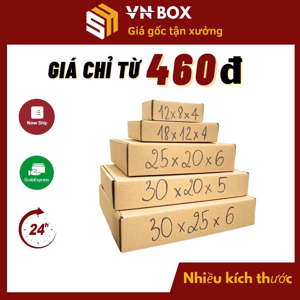 Combo 20 Hộp carton nắp gài pizza nhiều kích thước hộp nắp cài đóng quần áo handmade giá rẻ - VN BOX
