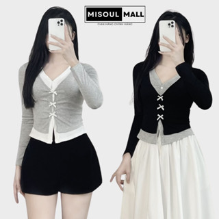  Áo Thun Cotton Dài Tay Cổ Tim Đính Nơ 2 Lớp Điệu Đà Form Ôm BigSize MiSoul Áo Dài Tay Cổ Tim Đính Nơ 351 