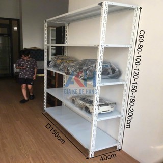 Kệ sắt v lỗ: Cao 1m8 x dài 1m5 x rộng 40 x 2,3,4,5,6 tầng x Cao 60-80-100-120-150-180cm