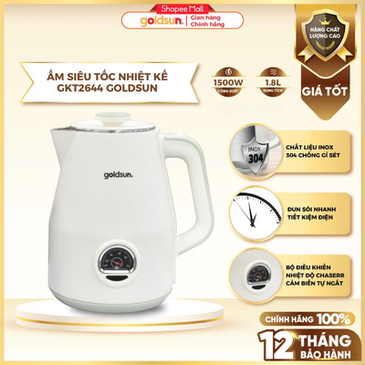 Ấm siêu tốc nhiệt kế GKT2644 Goldsun chính hãng bảo hành 12 tháng, bền bỉ, cảm biến nhiệt tự ngắt an toàn