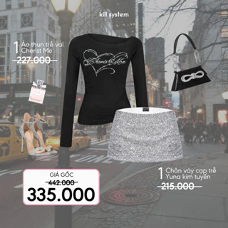 [SET ÁO VÁY] 1 Áo tay dài trễ vai Cherist Me +1 Chân váy ngắn cạp trễ Yuna phối kim tuyến Killsystem