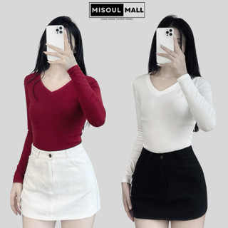  Áo Thun Nữ Cổ Tim Vải Cotton Co Giãn Dài Tay BigSize MiSoul Mall Áo Thun Cotton Dài Tay Nữ Cổ V 352 