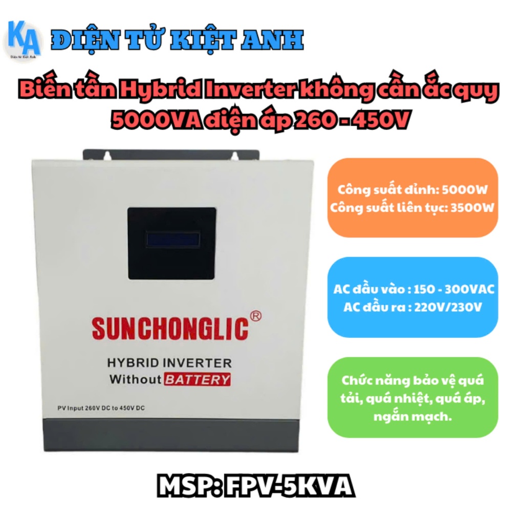 Biến tần Hybrid Inverter không cần ắc quy 5000VA điện áp 260 - 450V-FPV-5KVA