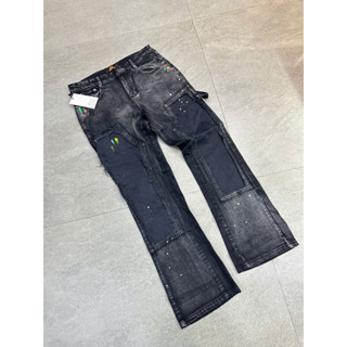  Quần Double Knee Flare Jeans đen wash vẩy sơn 