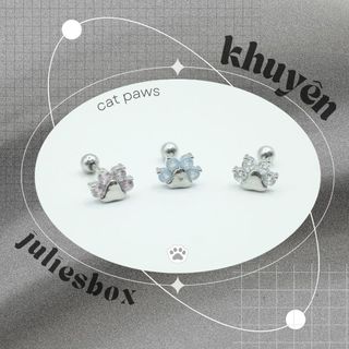   1 Chiếc   BẤM  Khuyên Tai Xỏ Nam Nữ CHÂN MÈO ĐỒNG Unisex Không Gỉ Sét Bông Tai Julies box 