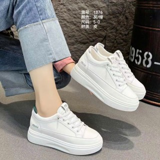 Giày thể thao nữ trắng độn đế cao 7cm phom gọn nhẹ ôm chân full box Quảng Châu bản cao cấp đế bằng da Pu mềm, M14